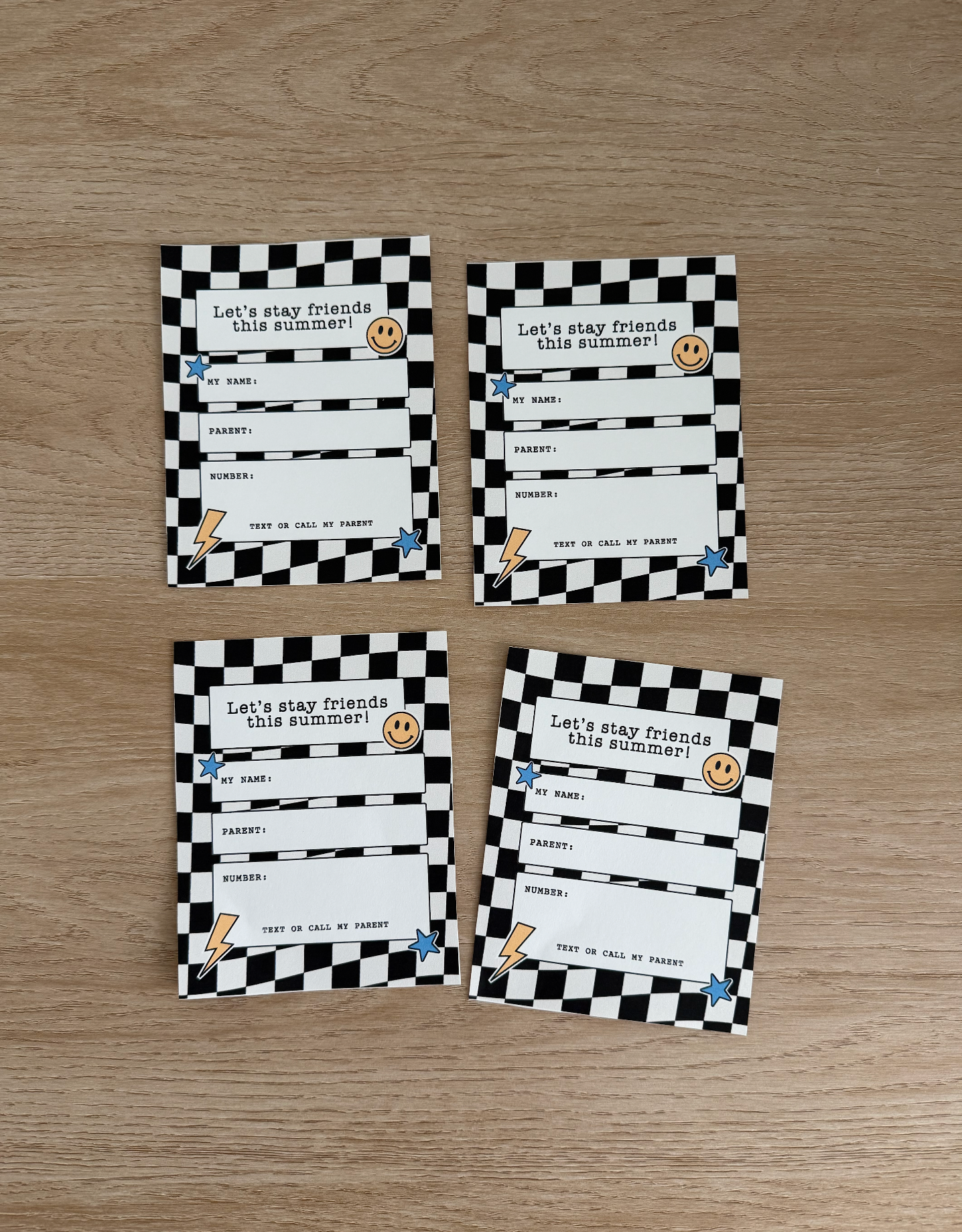 Last Day of School Printable Friendship Cards | Checkered | Summer Contact Exchange