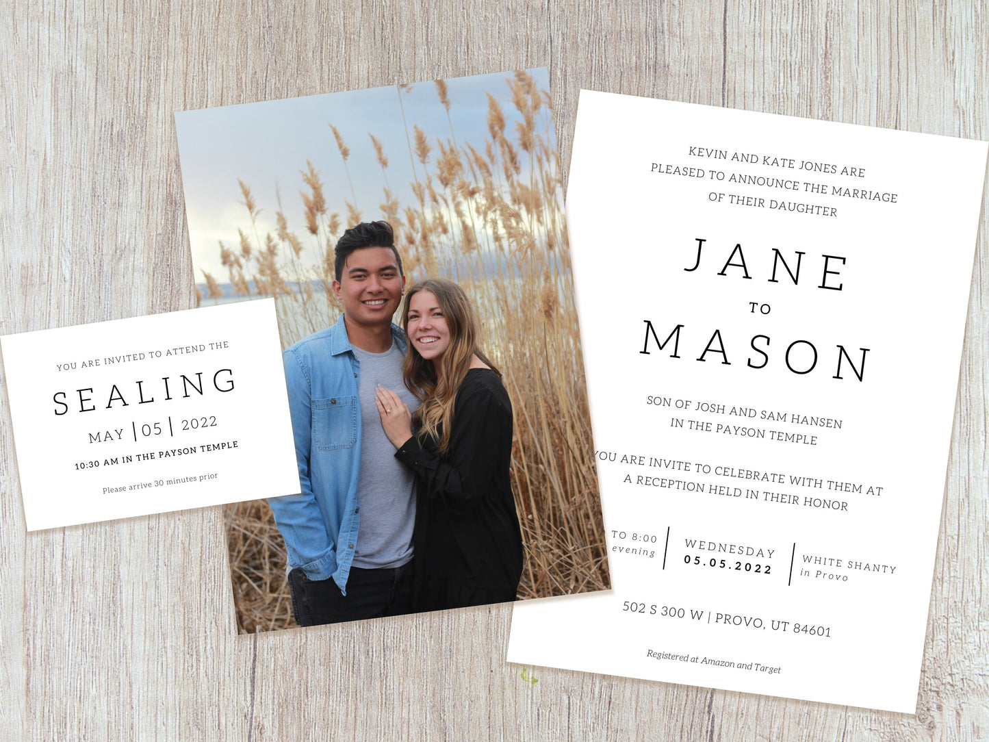 Modern LDS Wedding Invitation (Jane + Mason)
