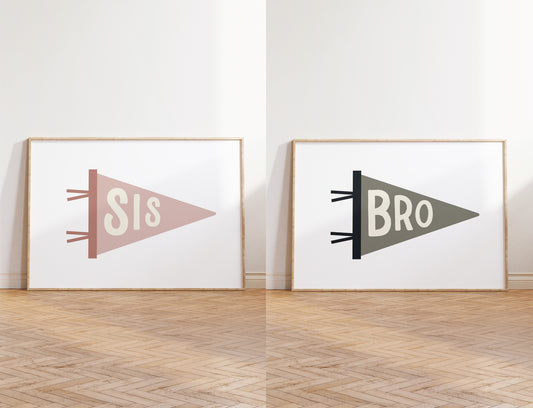 Sis and Bro Pennant Flag Prints
