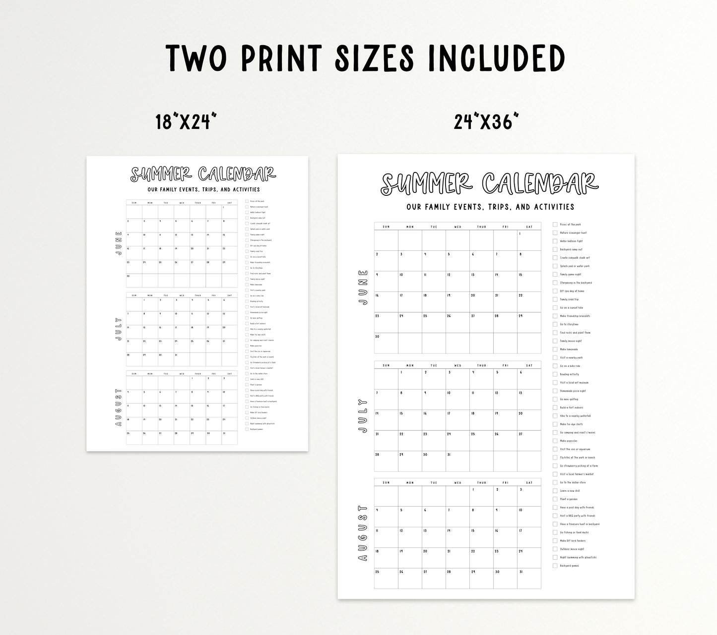 Printable Summer Calendar Poster