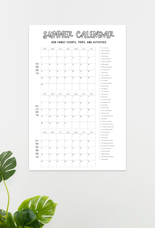 Printable Summer Calendar Poster