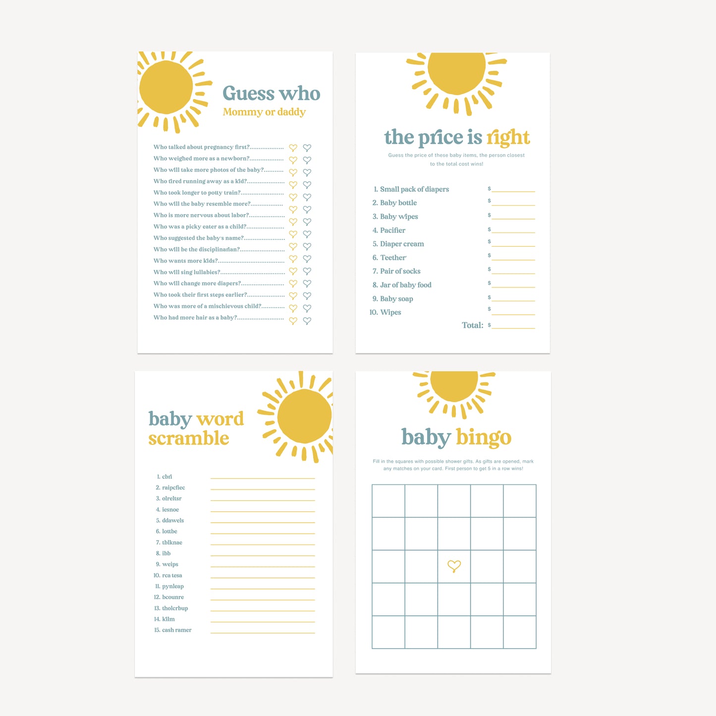 Here comes the son baby shower printable bundle