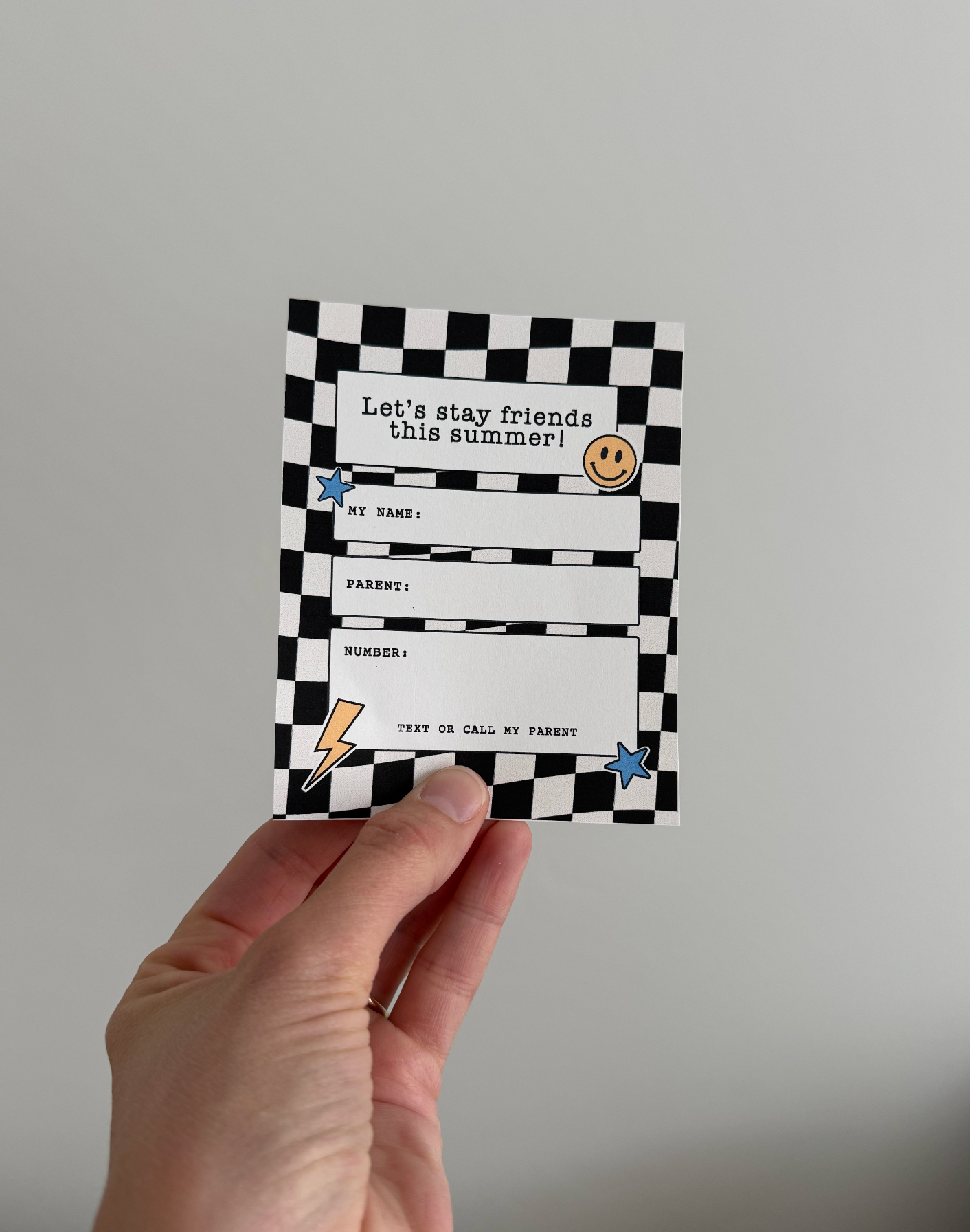 Last Day of School Printable Friendship Cards |  Checkered | Summer Contact Exchange