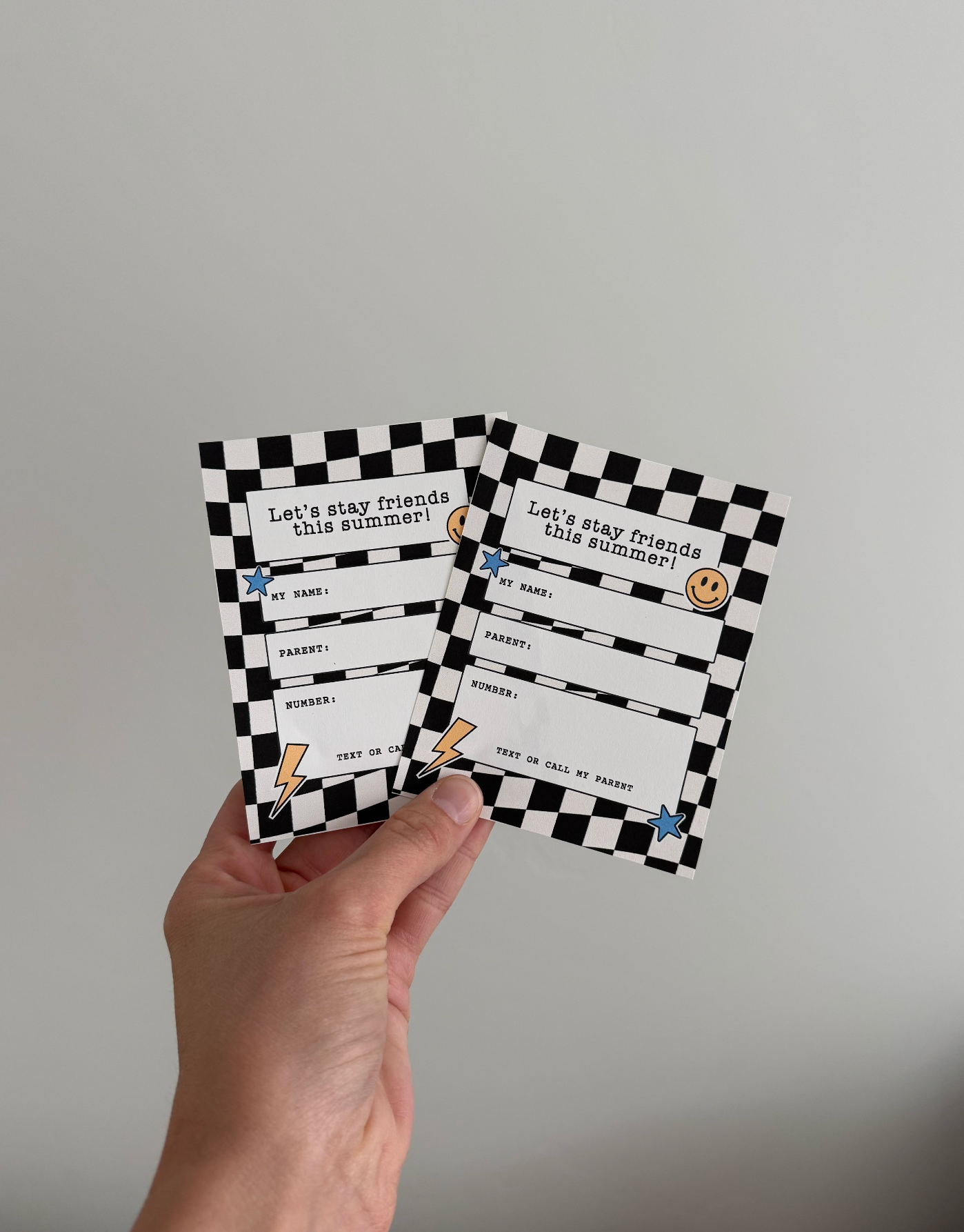 Last Day of School Printable Friendship Cards |  Checkered | Summer Contact Exchange