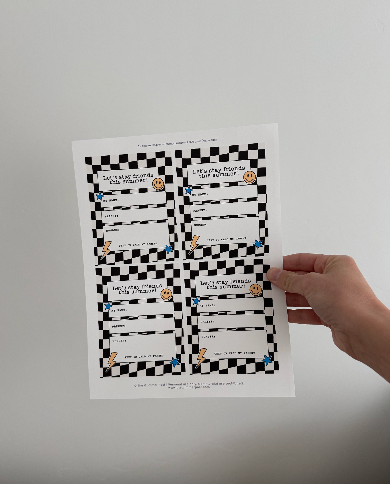 Last Day of School Printable Friendship Cards |  Checkered | Summer Contact Exchange