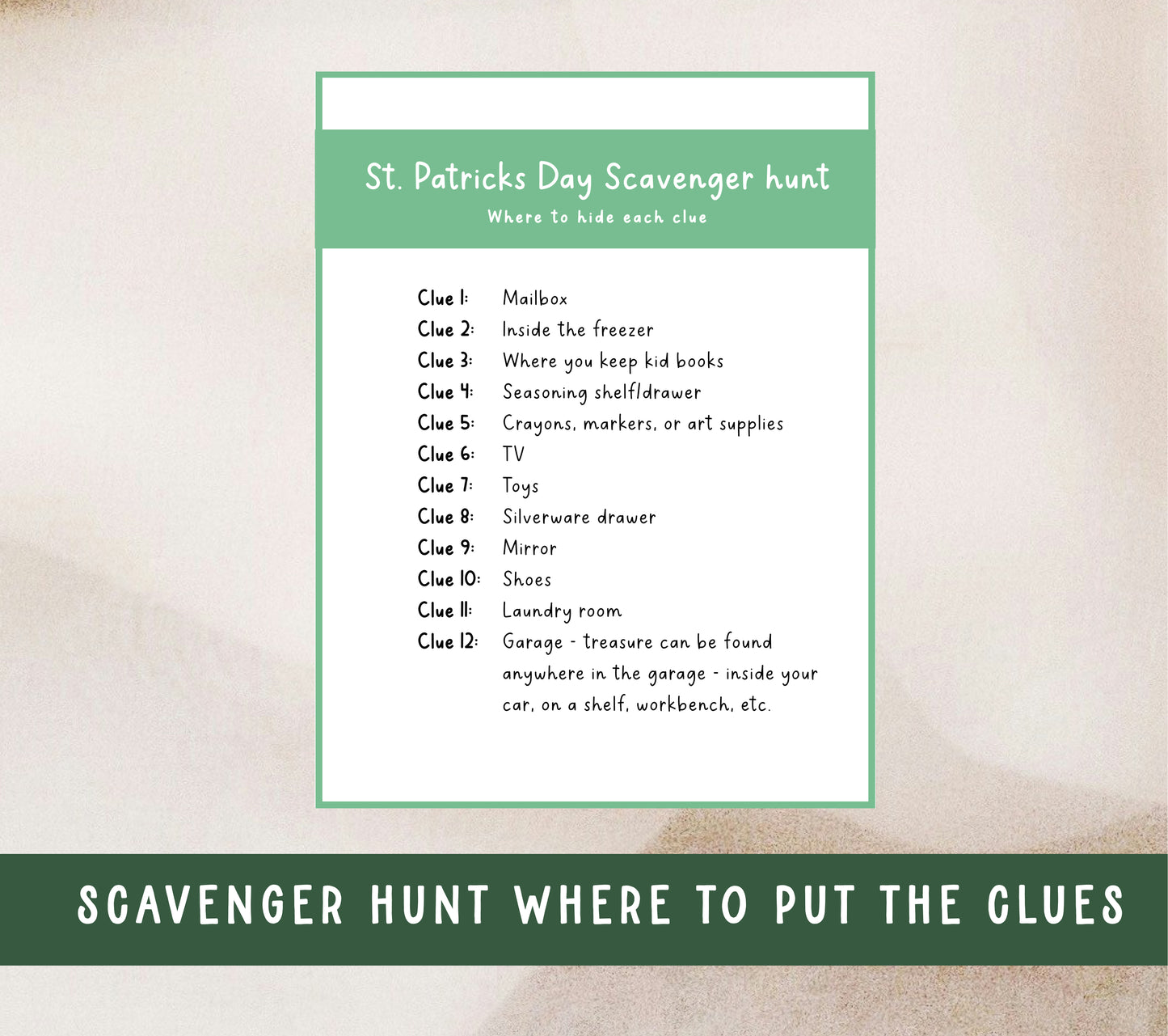 St. Patrick's Day Scavenger Hunt Printable Cards