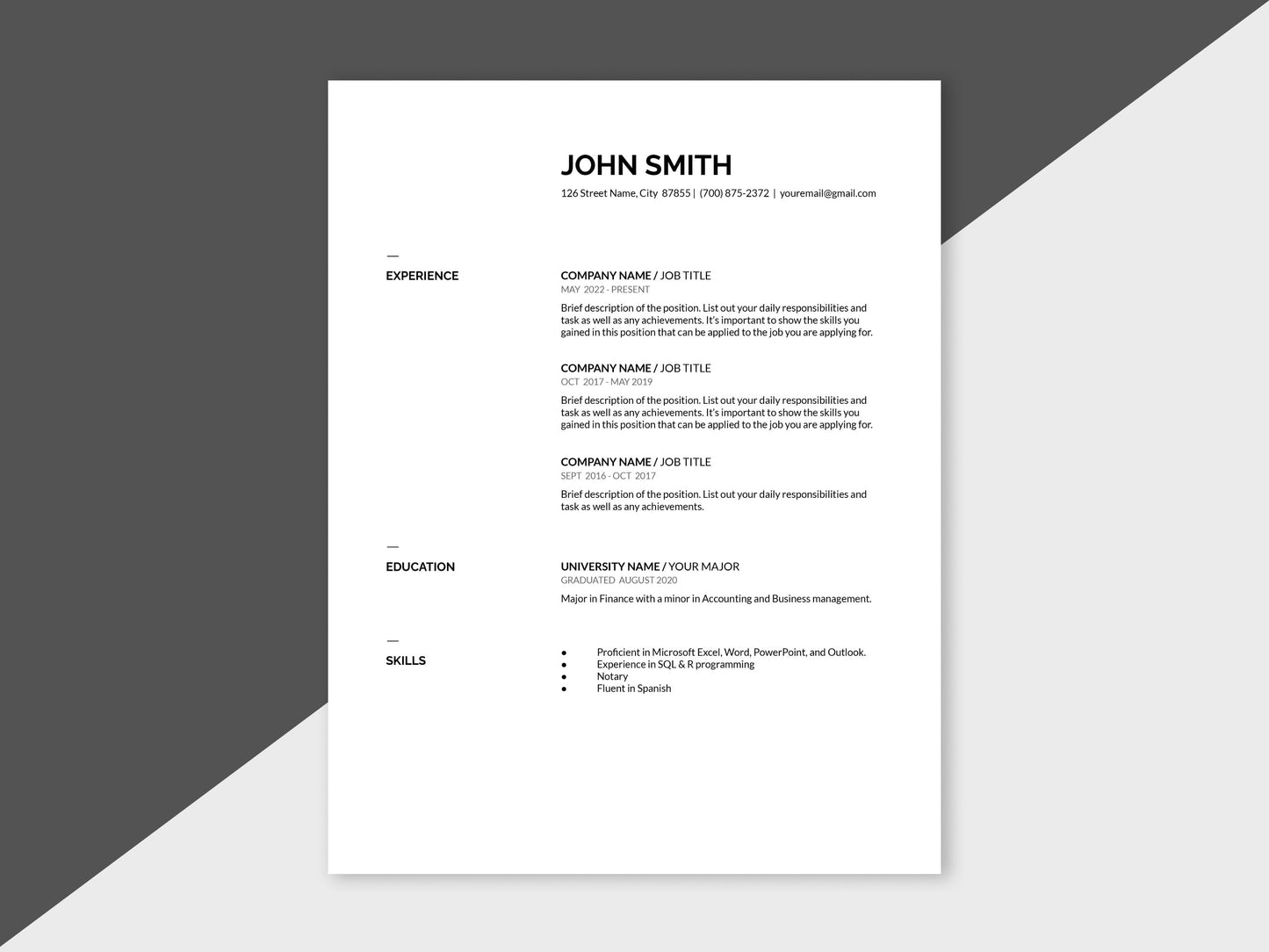 Professional Modern Resume Template for pages, word & google docs, cover letter, clean design