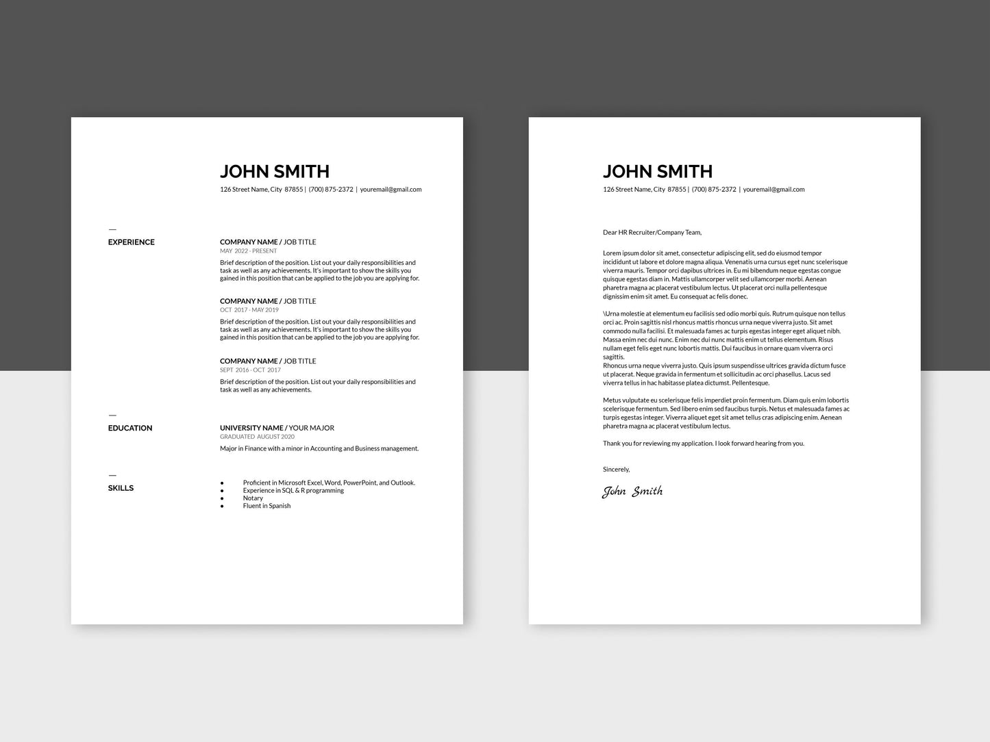 Professional Modern Resume Template for pages, word & google docs, cover letter, clean design