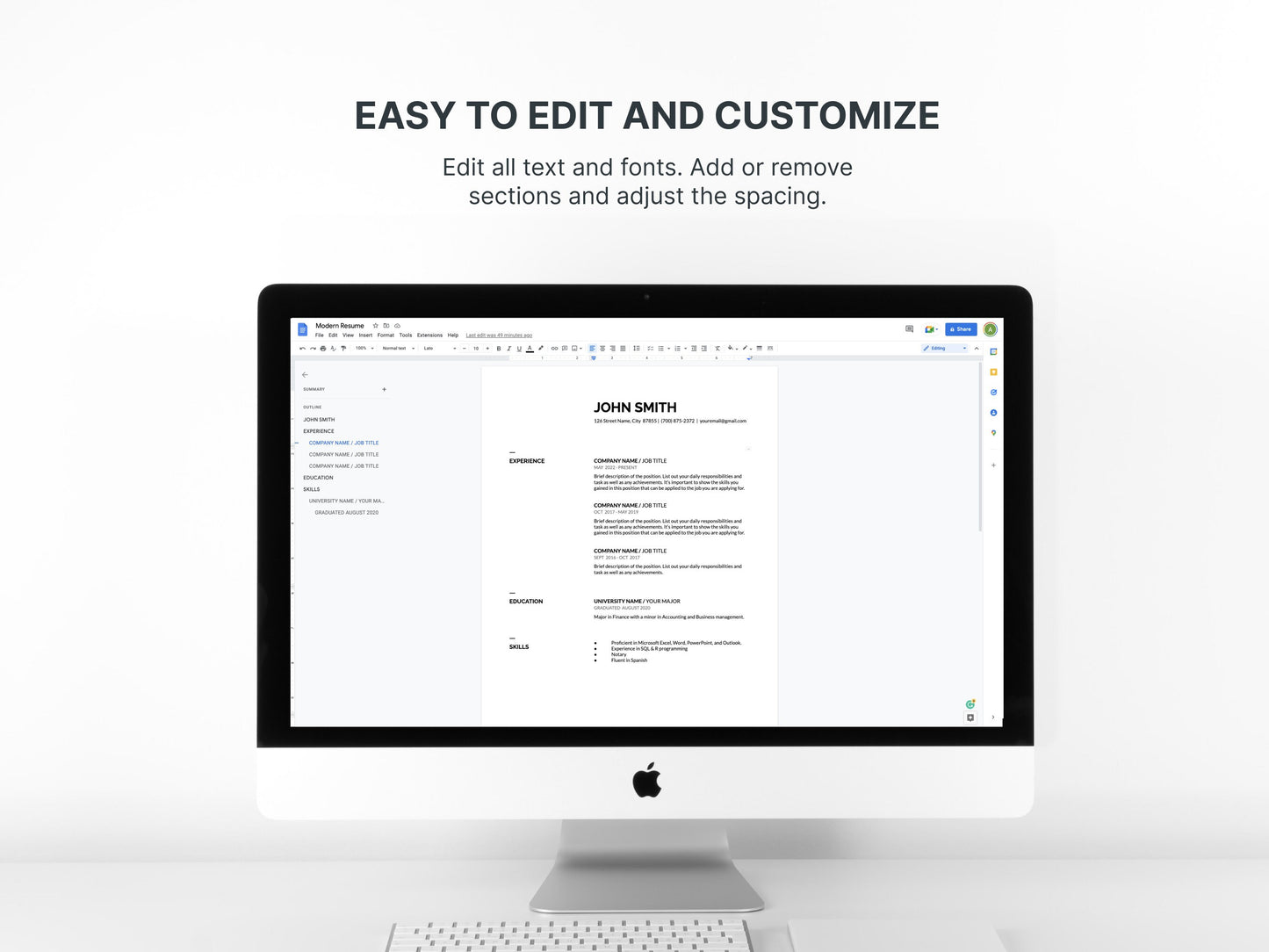 Professional Modern Resume Template for pages, word & google docs, cover letter, clean design