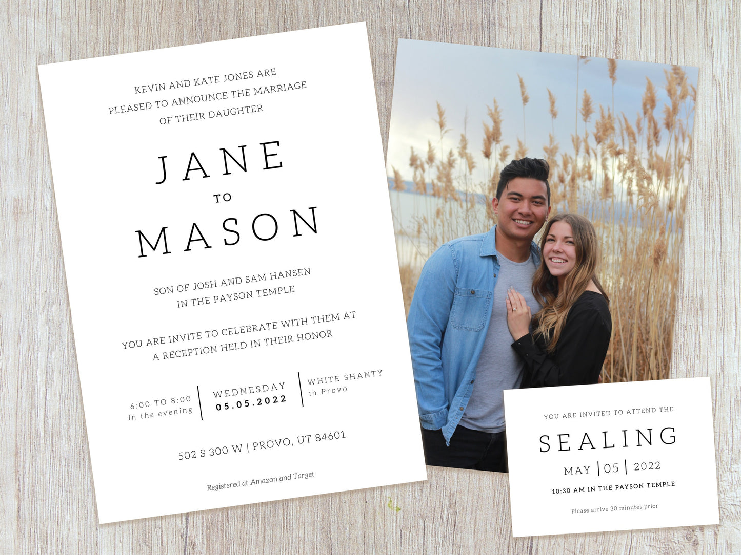 Modern LDS Wedding Invitation (Jane + Mason)