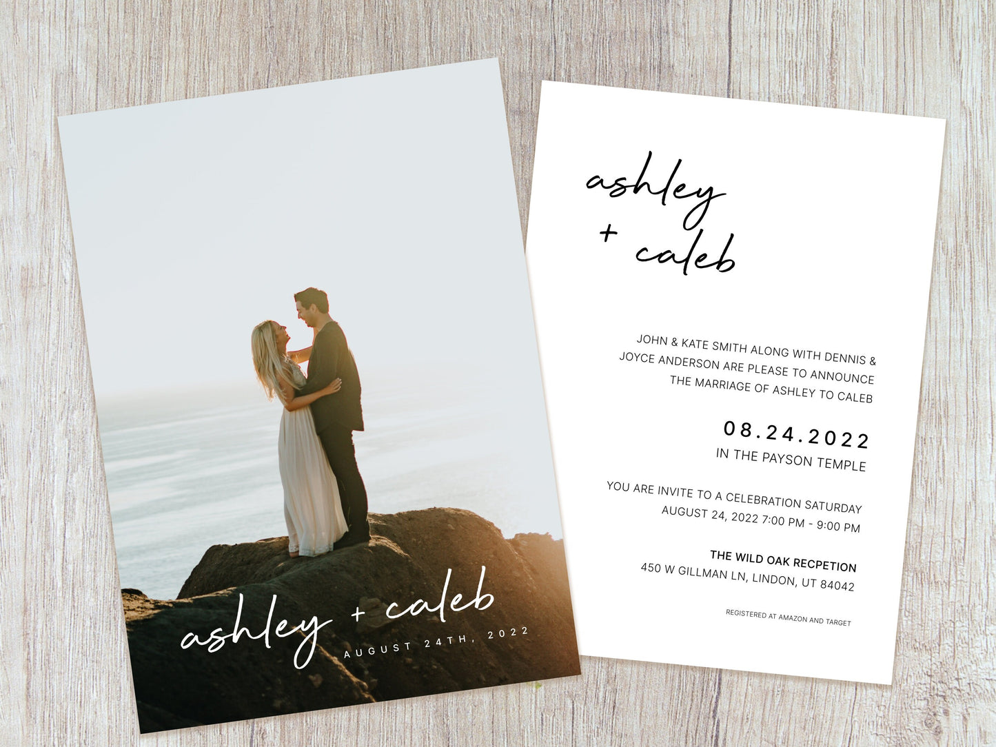 Minimalist Script LDS Wedding Invitation (Ashley + Caleb Template)