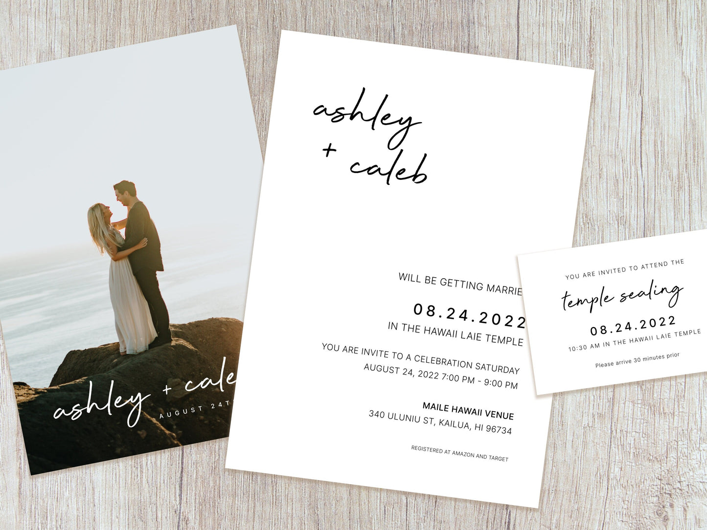 Minimalist Script LDS Wedding Invitation (Ashley + Caleb Template)