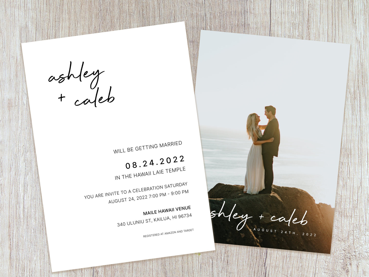 Minimalist Script LDS Wedding Invitation (Ashley + Caleb Template)
