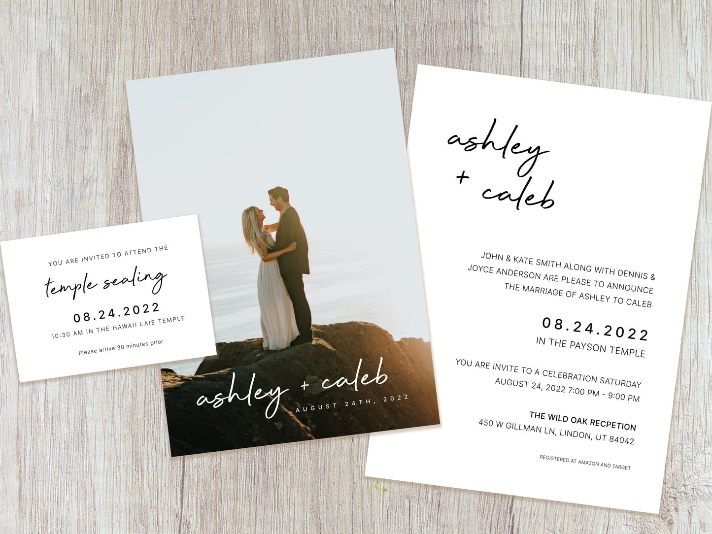 Minimalist Script LDS Wedding Invitation (Ashley + Caleb Template)