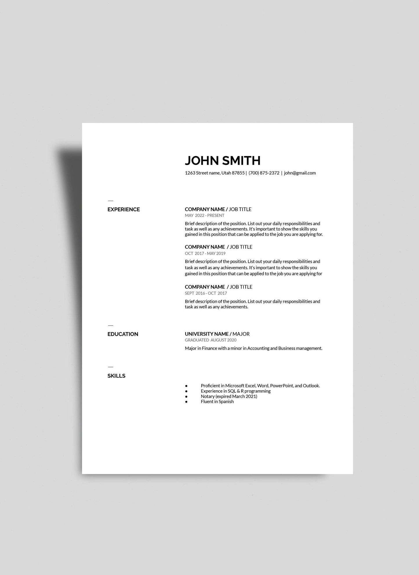 Professional Modern Resume Template for pages, word & google docs, cover letter, clean design