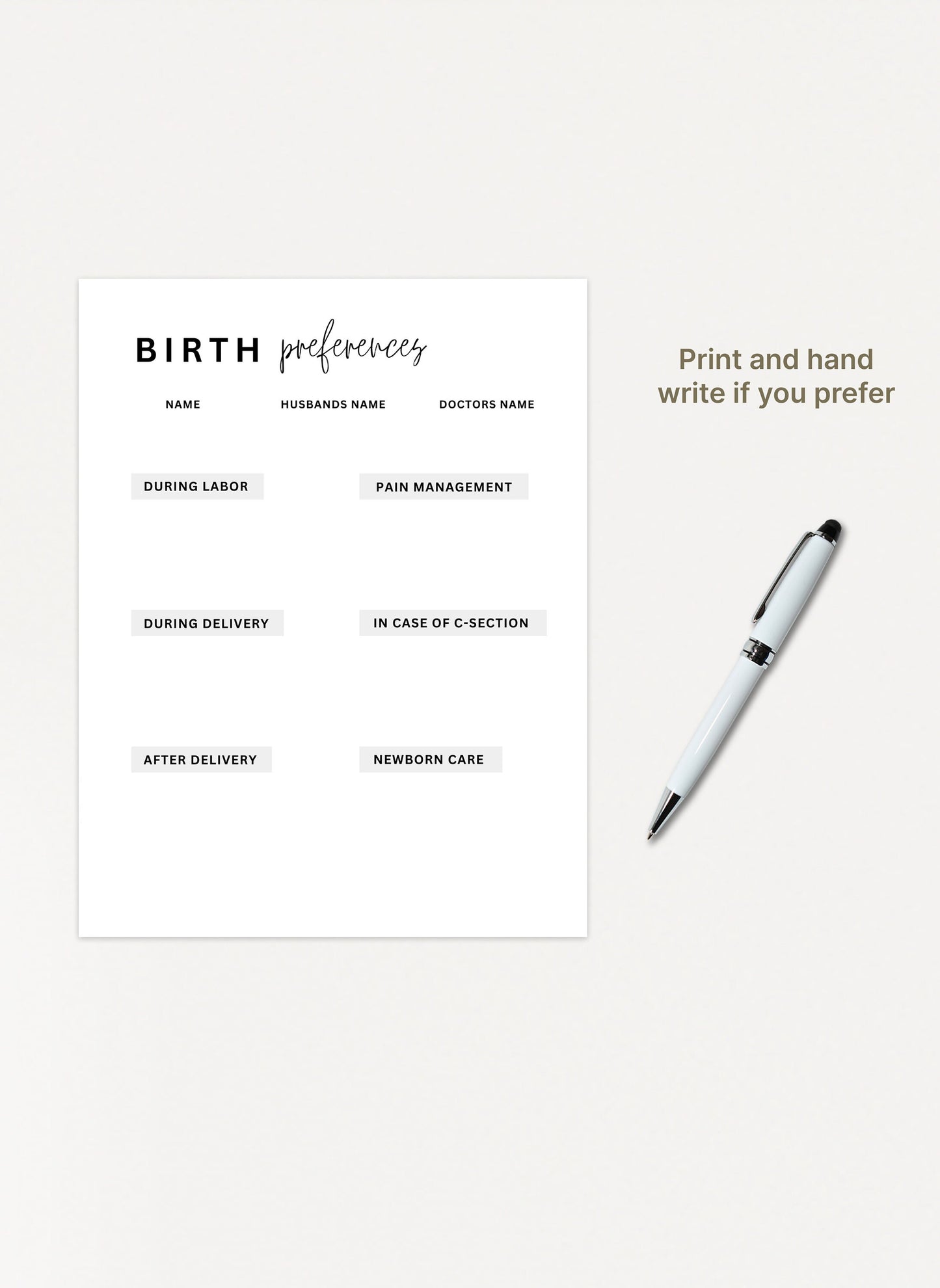 Printable Birth Plan Template