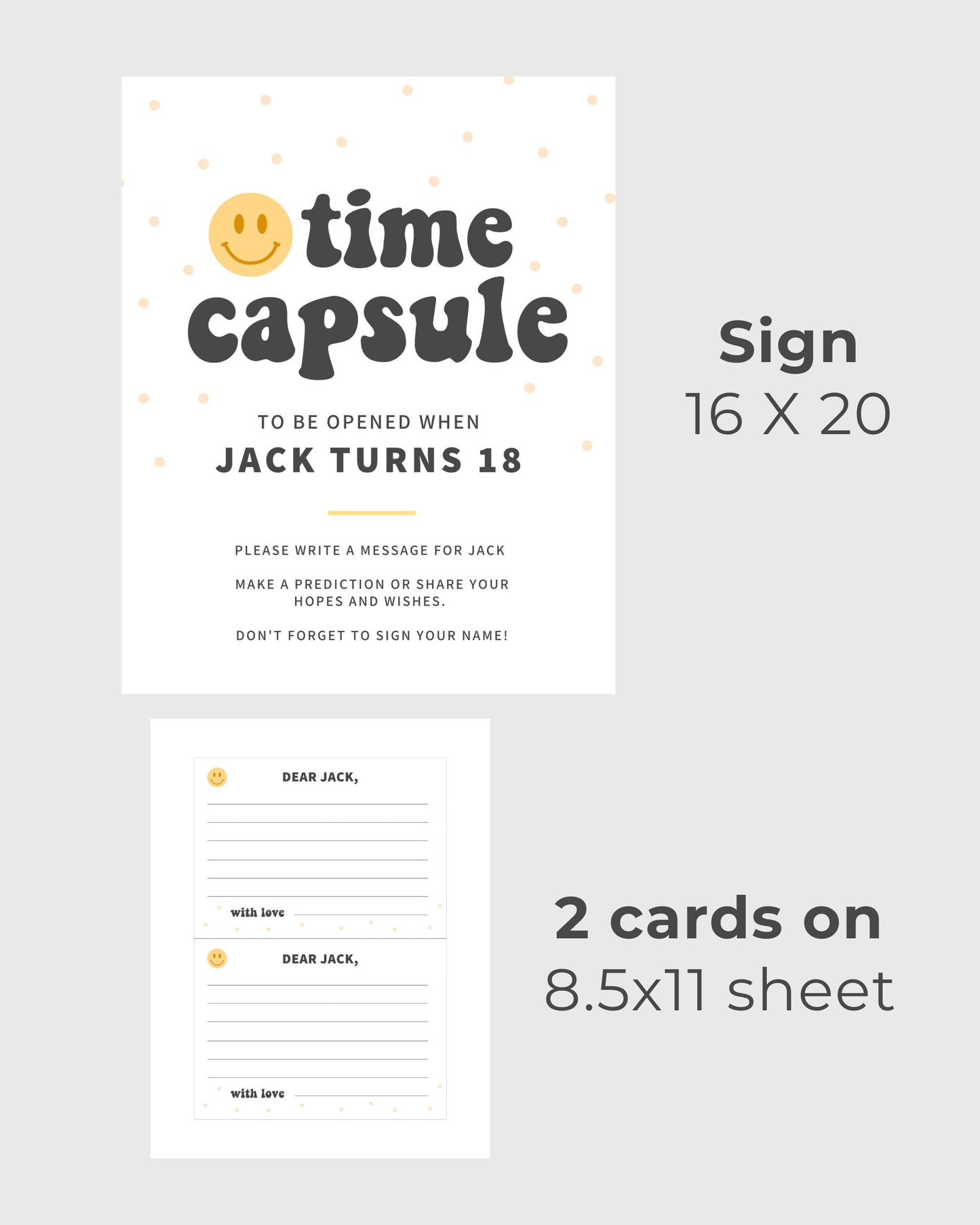 One Happy Dude Time Capsule sign with Matching note cards