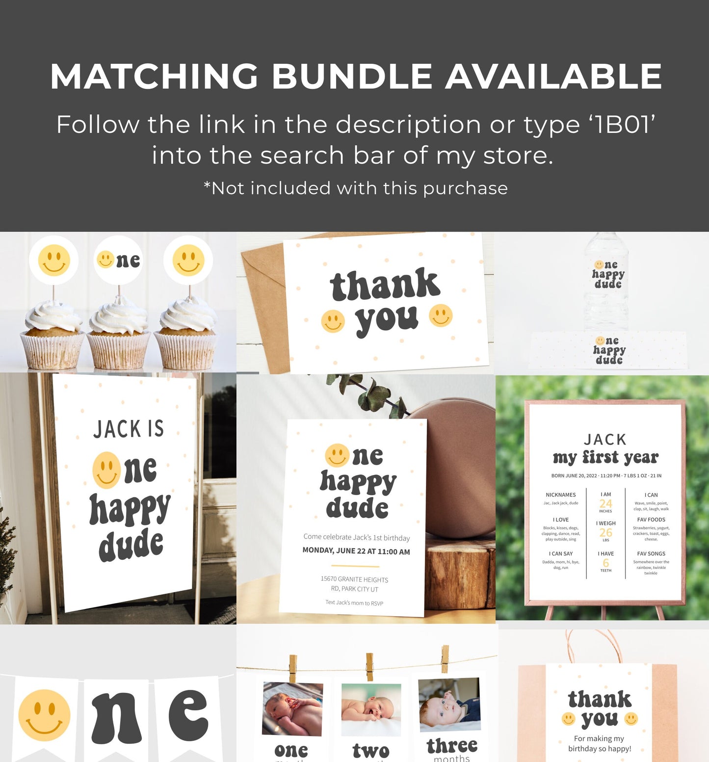 One Happy Dude Time Capsule sign with Matching note cards