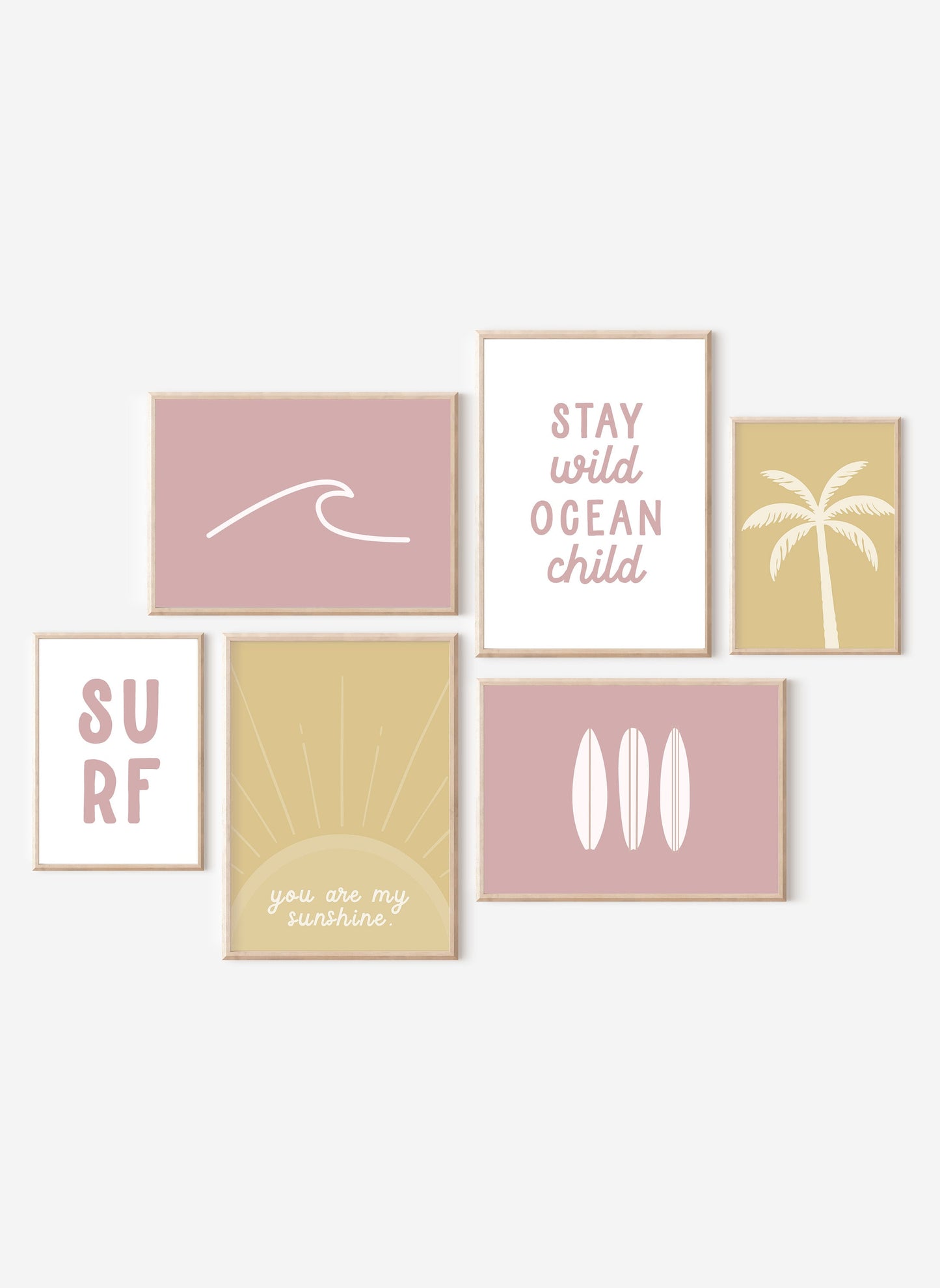 Boho Pink Surf Gallery Wall Art Set of 6 prints