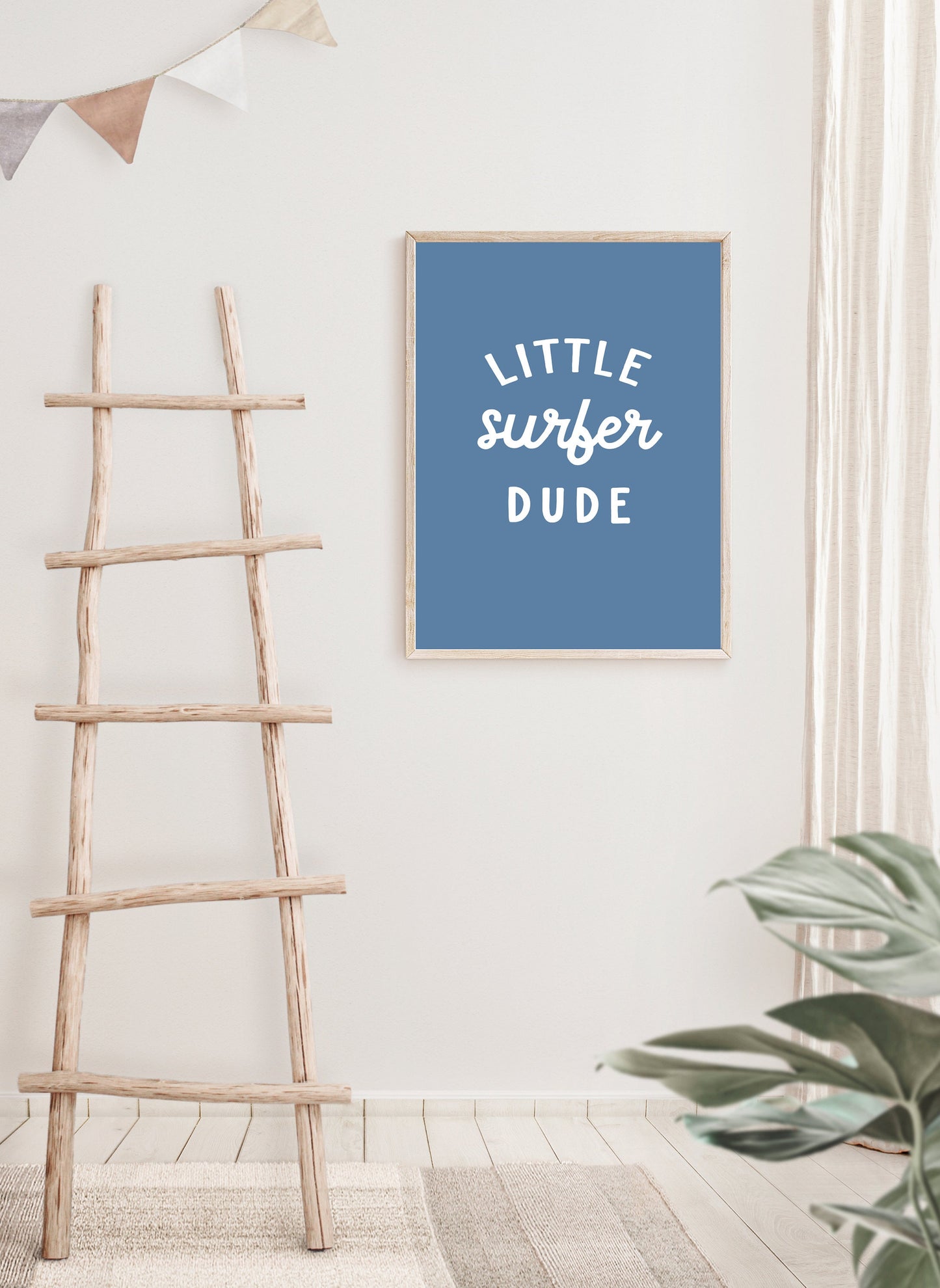 Little Surfer Dude Blue Wall Print Navy
