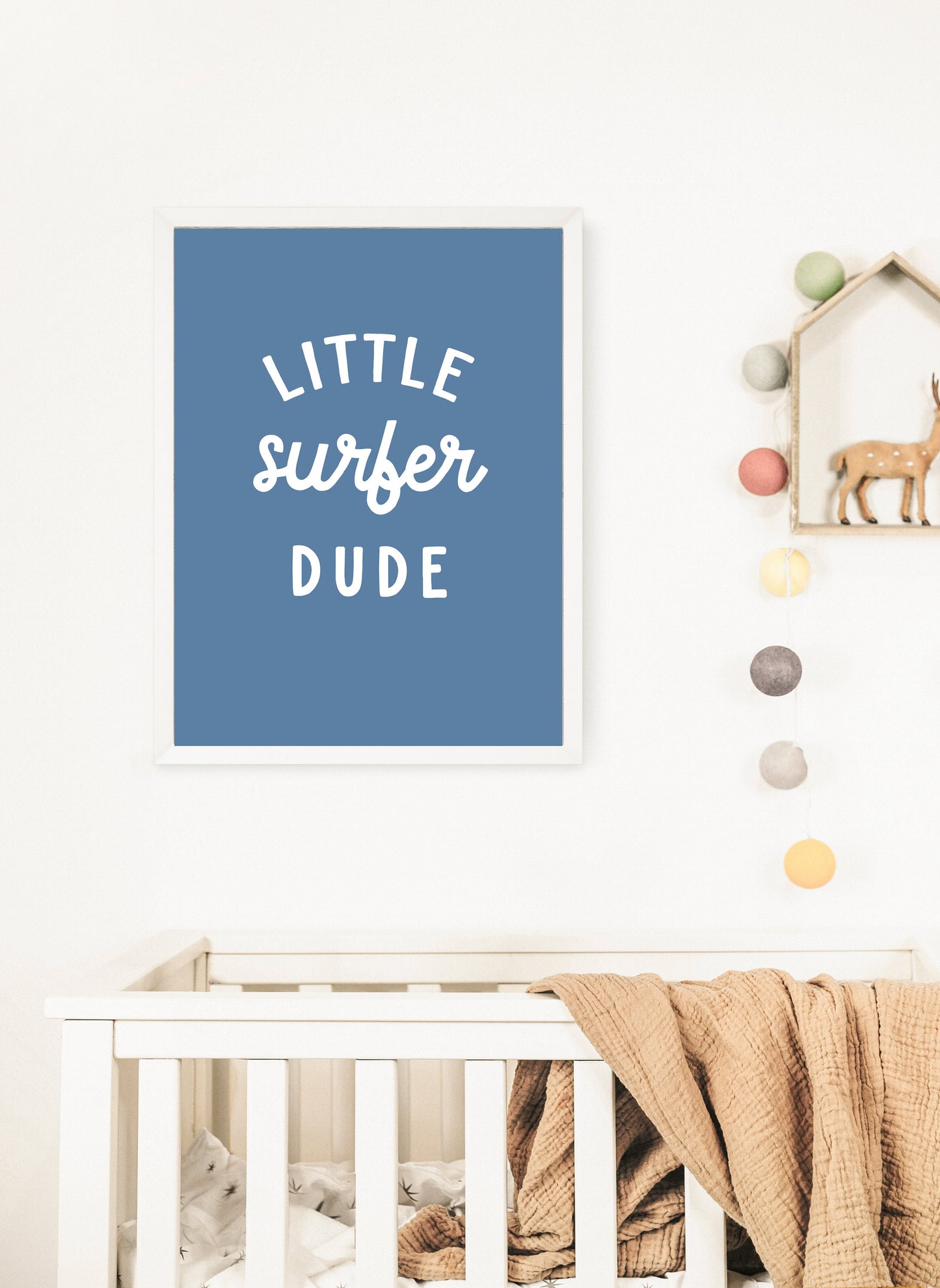 Little Surfer Dude Blue Wall Print Navy