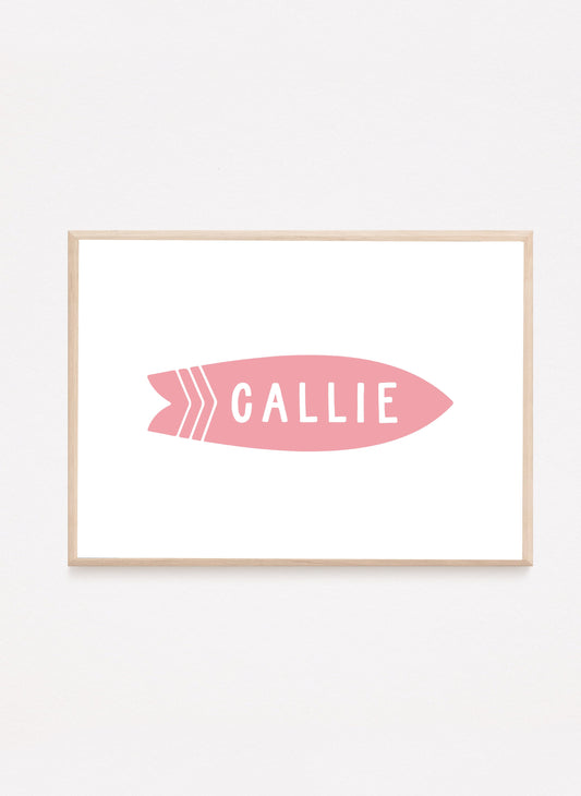 Personalized Pink Name Surfboard Print