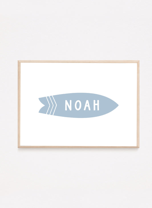 Personalized Name Surfboard Print (Blue)