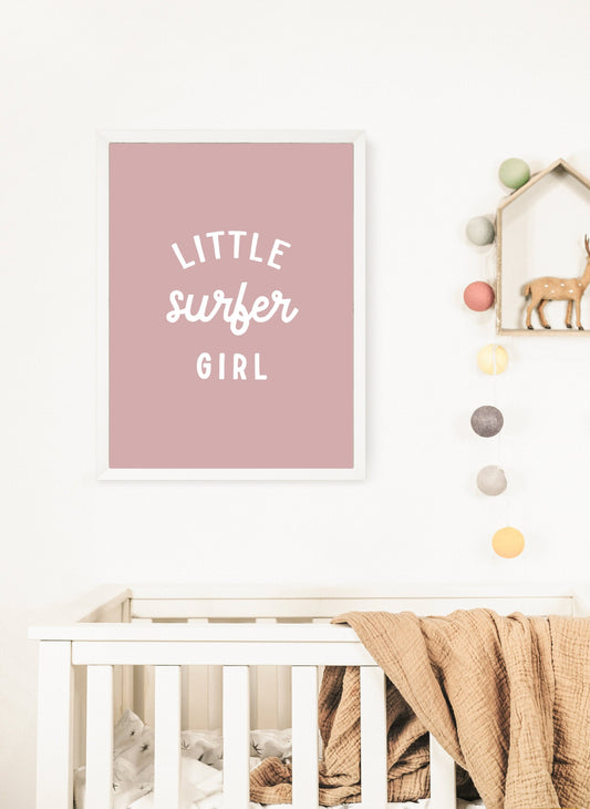 Little Surfer Girl Wall Print Pink