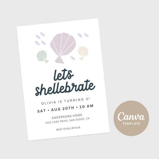 Let's Shellebrate Invitation Mermaid Party
