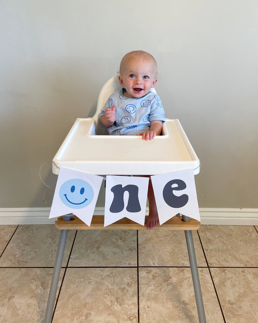 One Happy Dude High Chair birthday banner (Blue)