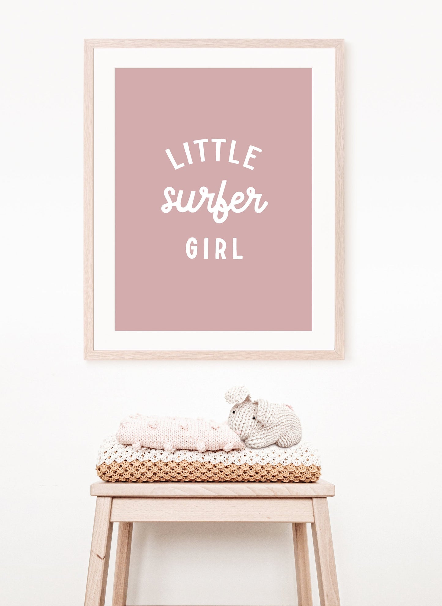 Little Surfer Girl Wall Print Pink